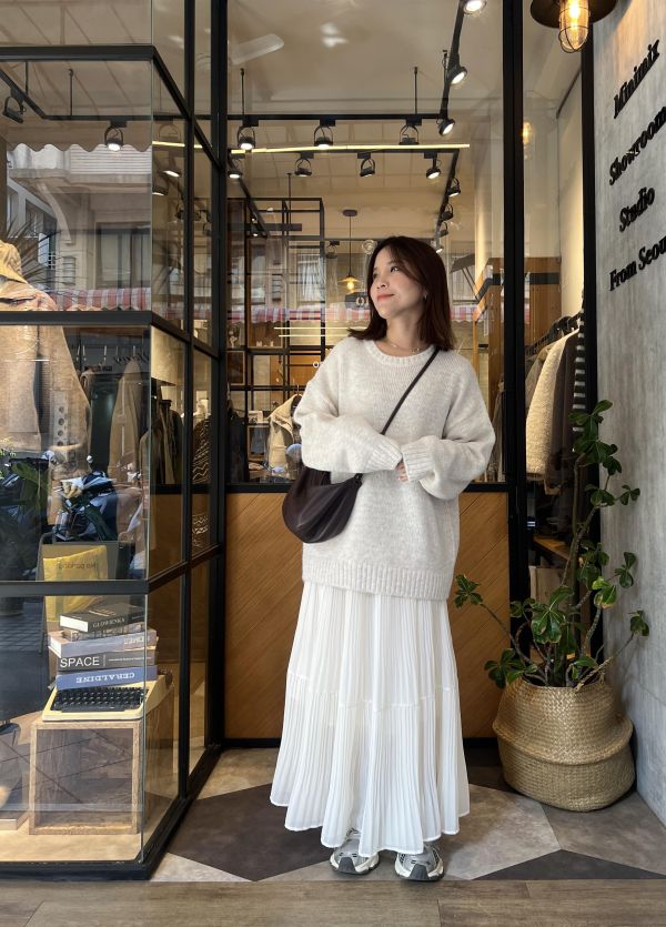 Sp121.超美細摺層次紡裙/杏 