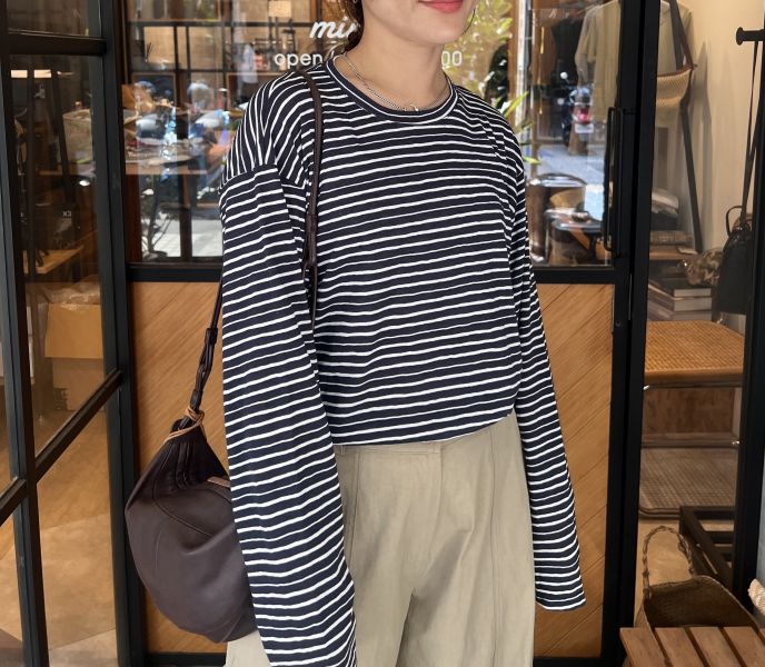 At901.不規則棉條紋T 