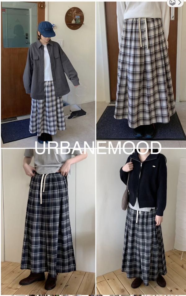 Nn118.超美柔軟格子長裙 