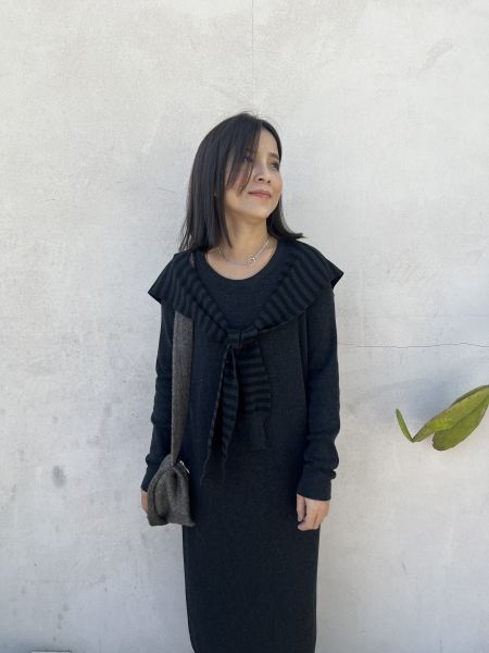 Dm116.修長附披肩針織長洋 