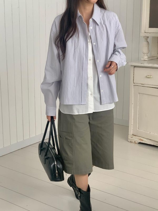 Ma313.超美設計層次直條襯衫 