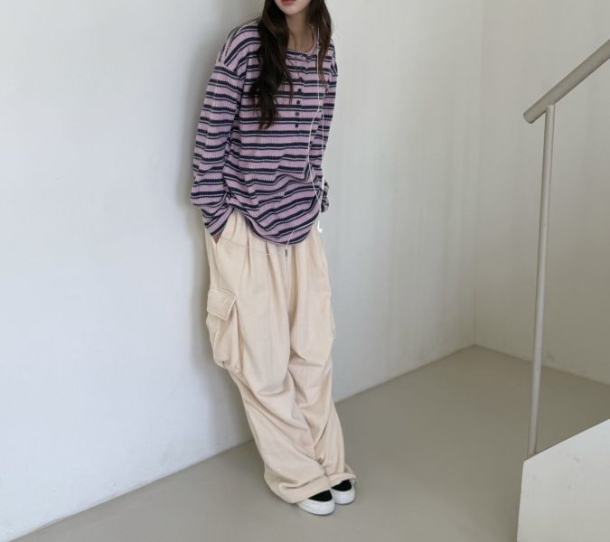 Jn106.必買絨坑條慵懶上衣 