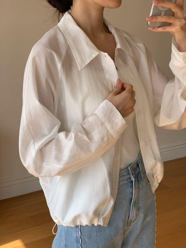 My516.質感愛牌抽繩棉紗襯衫 