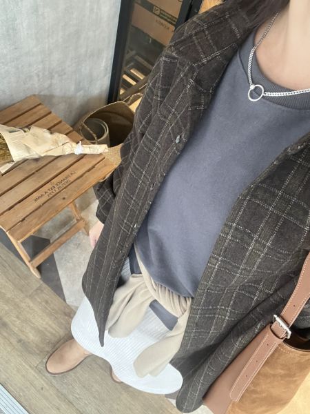 Nv122.高單質感檔口羊毛格衫外 