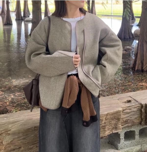 Nn124.超愛的設計師檔口厲害剪裁毛呢外 