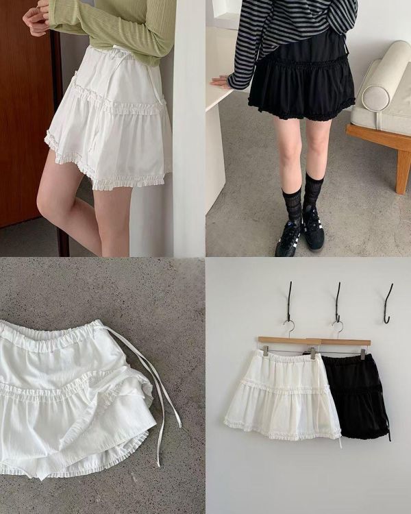 Mh317,好看滾邊荷葉裙褲 