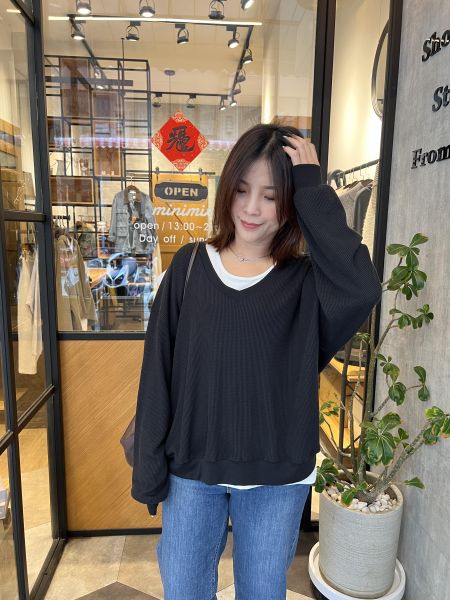 Ma309.柔軟華夫格V領上衣 