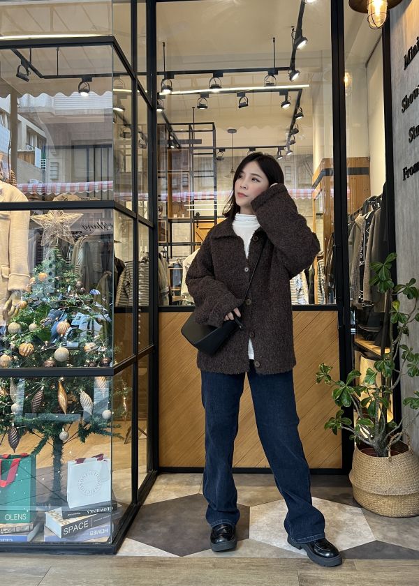 Jn111.超美混色軟Q翻領毛衣外套 