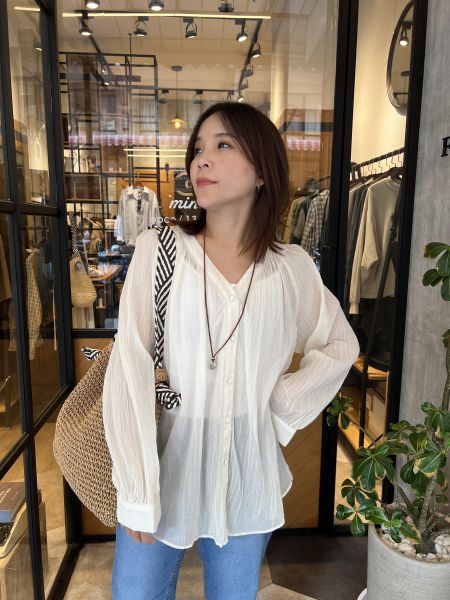 Ap410.自帶仙氣皺摺包釦衫 