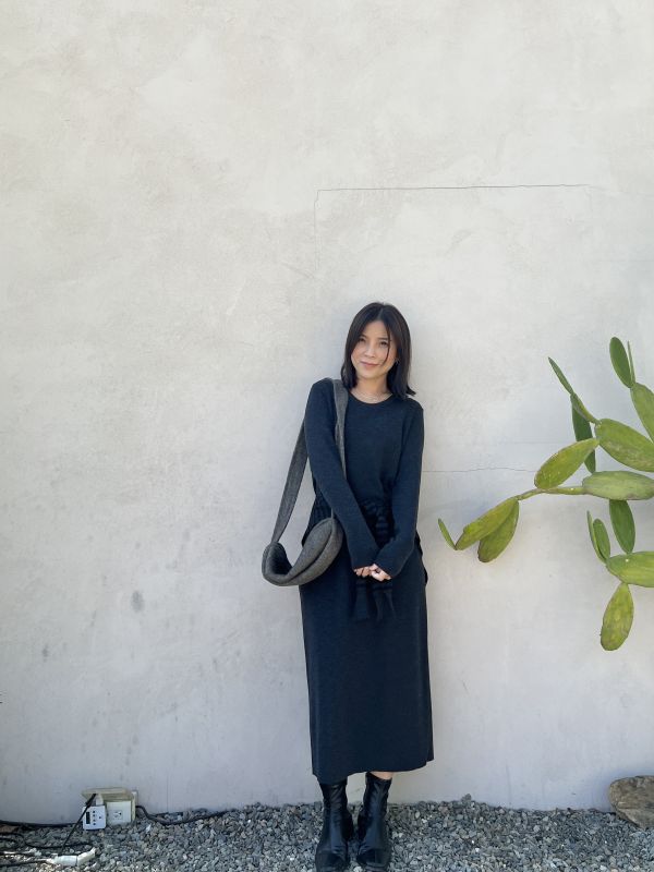 Dm116.修長附披肩針織長洋 