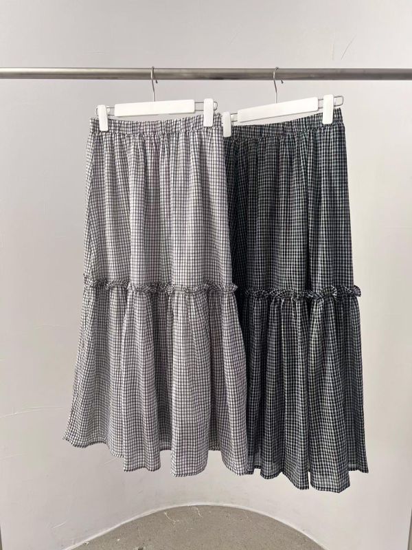 Mh326.清新線格層次混紡裙 