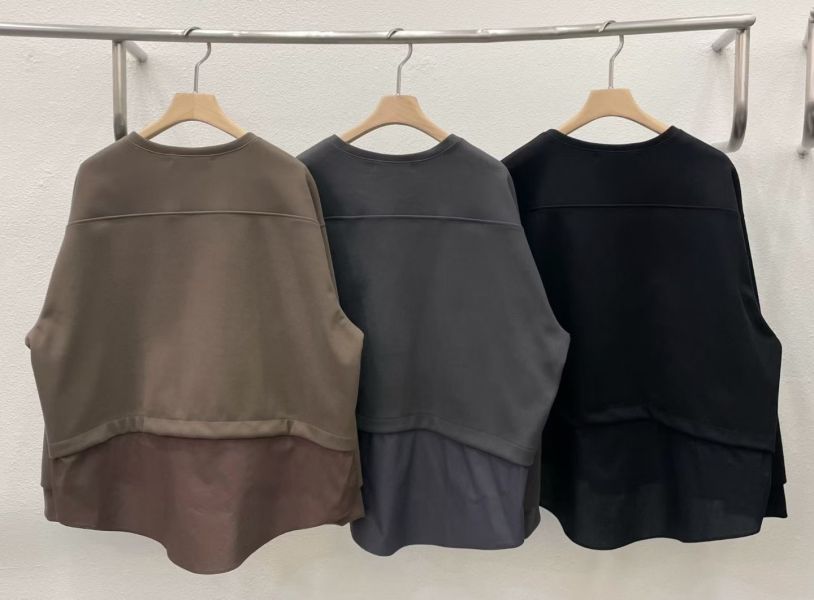 Jn110.最愛設計師檔口質感絨面拼層次上衣 