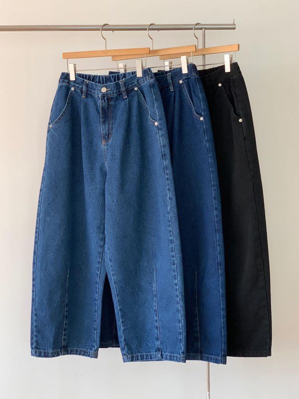 Ap424.不挑人原色小彎刀牛仔寬褲 