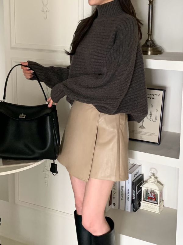 Hn126.羊絨立領斗篷毛衣 