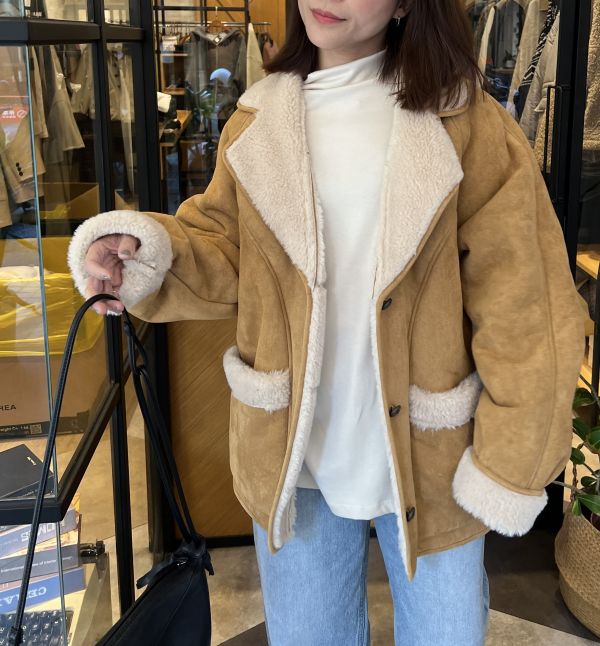 Hm131.高單檔口麂皮毛毛翻領外 