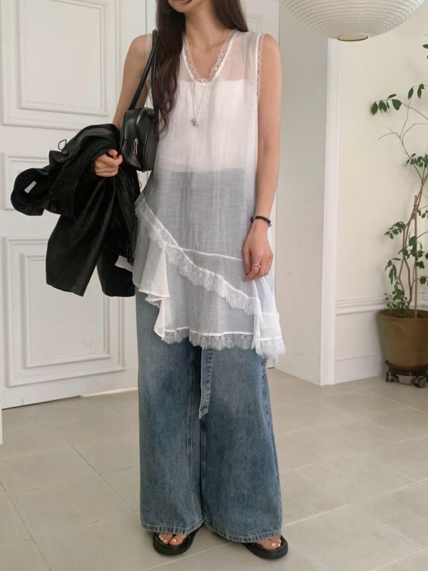 Ap411.超美不對稱拼蕾絲層次洋 