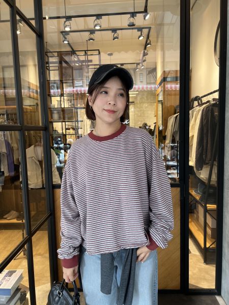 La04.愛牌家滾邊條紋t 