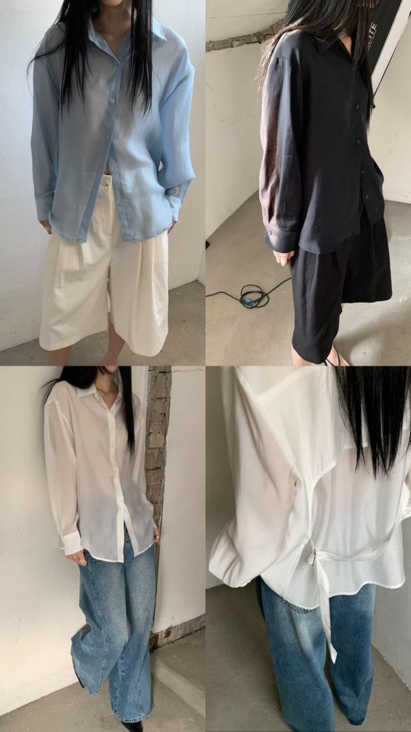 Mh327.背殺系後扣環質感仙氣襯衫 