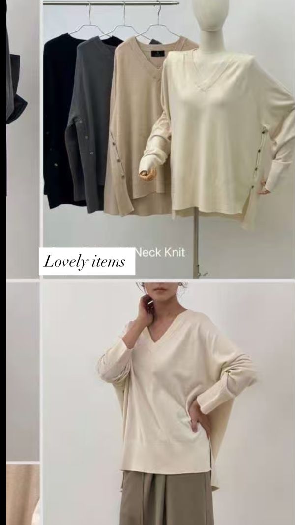 Nv106.質感s家親膚v領針織設計上衣 