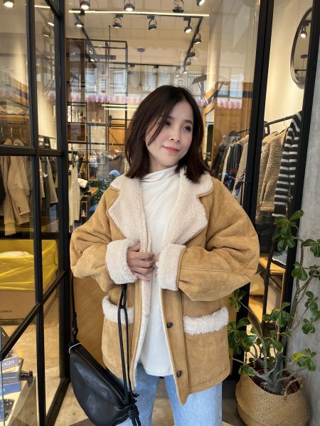 Hm131.高單檔口麂皮毛毛翻領外 