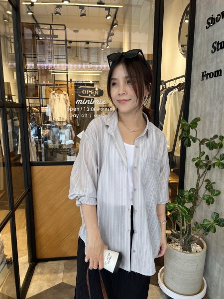 My517.好美直條混紡襯衫 