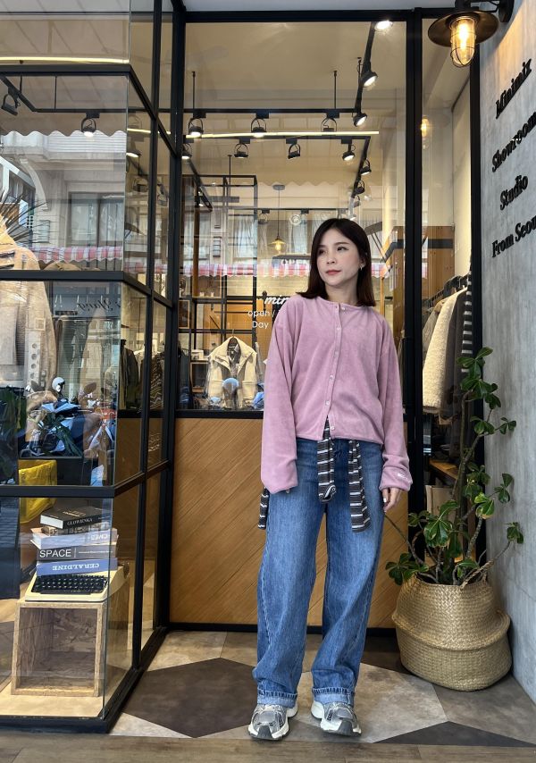 Sp110.霧絨面可愛開襟衫/粉 