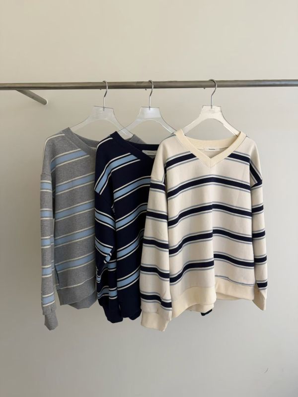 Dc108.室友共穿/清新v領寬條大學t! 