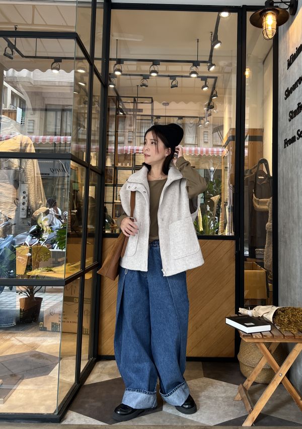 Nv117.口袋毛呢百搭背心 