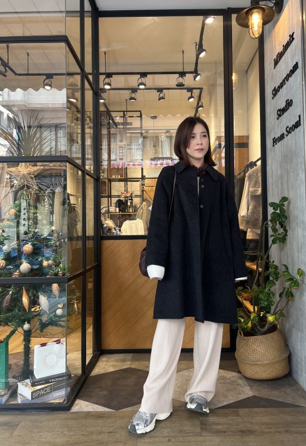 Dc123.超美無肩線後打褶手工大衣 