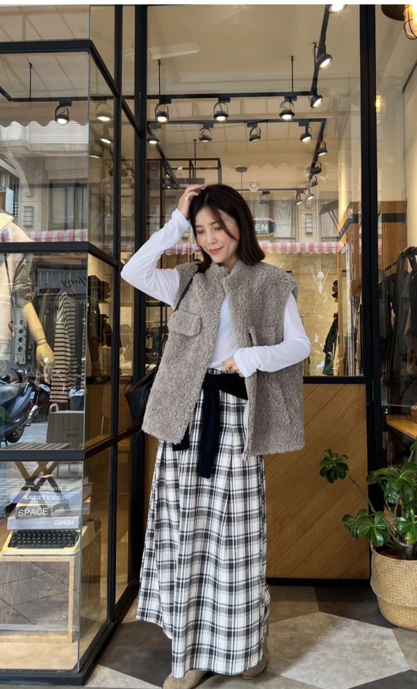 Nn118.超美柔軟格子長裙 