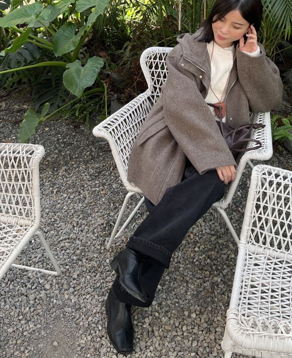 Dm124.全員必收百搭連帽手工大衣 