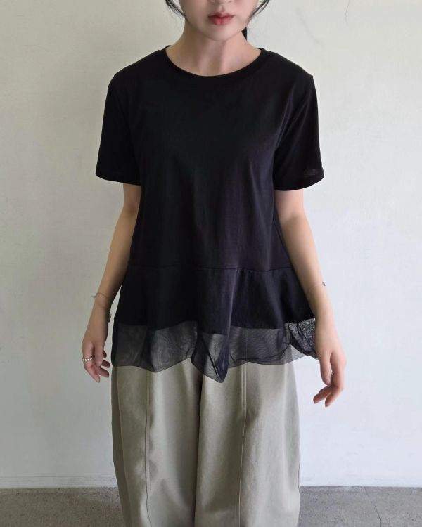 Ai27.完美質感拼紗上衣服 