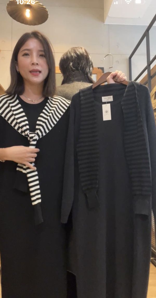 Dm116.修長附披肩針織長洋 