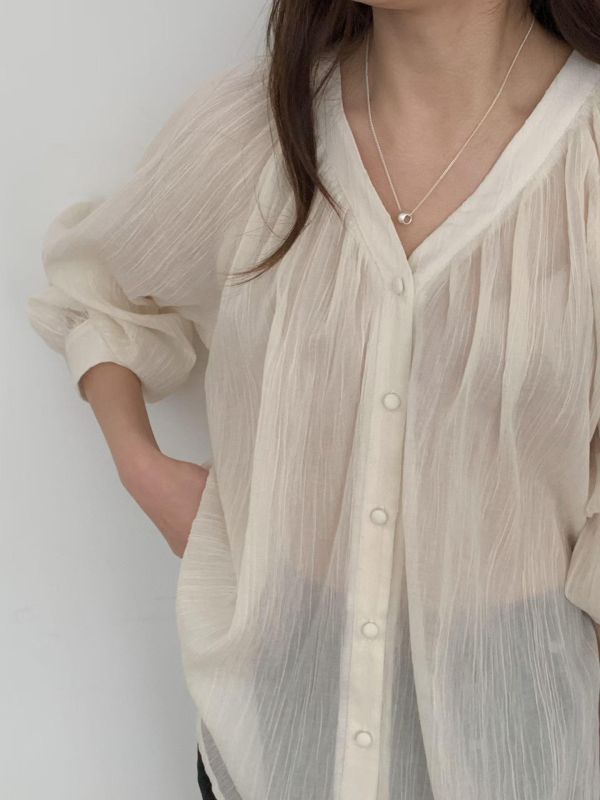 Ap410.自帶仙氣皺摺包釦衫 