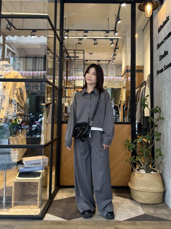 Ma316.質感s家可配套裝-層次直紋寬褲 