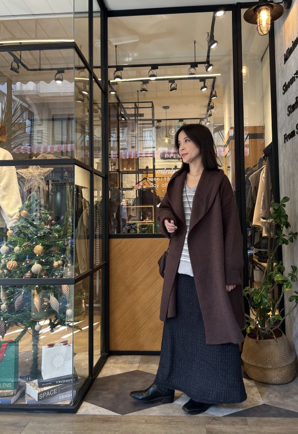 Dm114.質感s家時髦翻領附腰帶罩衫 