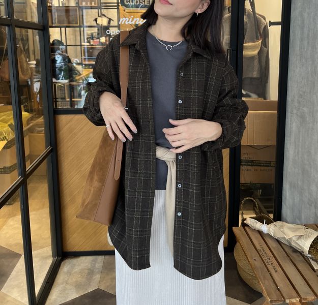 Nv122.高單質感檔口羊毛格衫外 