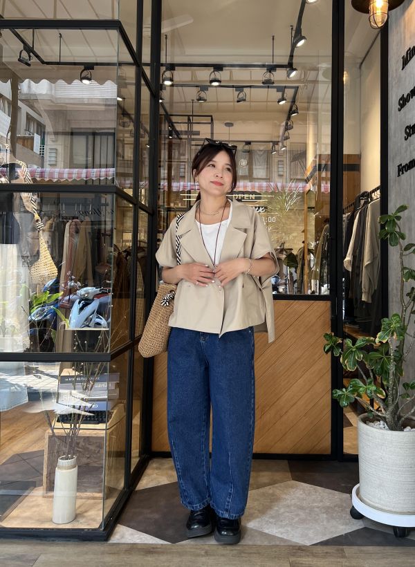 Ap424.不挑人原色小彎刀牛仔寬褲 