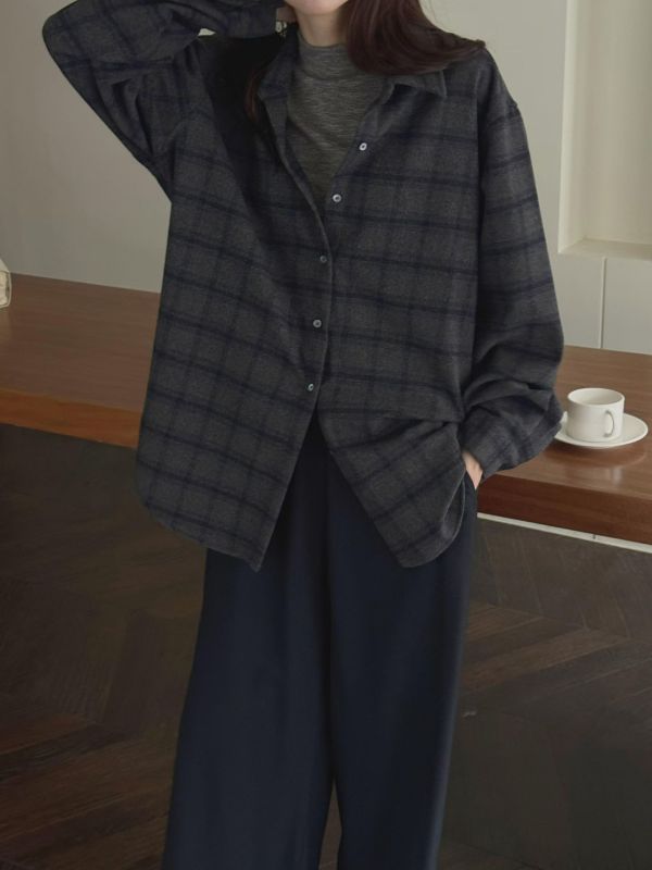 Nv122.高單質感檔口羊毛格衫外 