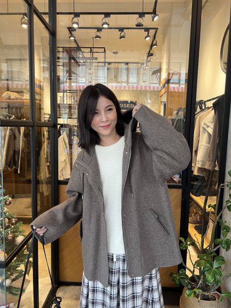 Dm124.全員必收百搭連帽手工大衣 