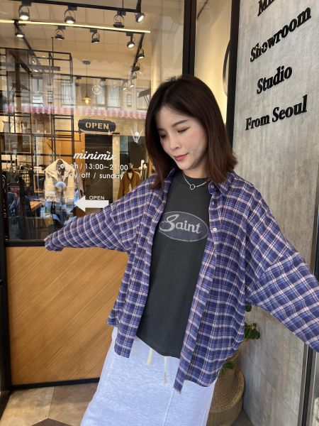 Sp111.藍莓果醬格子襯衫 