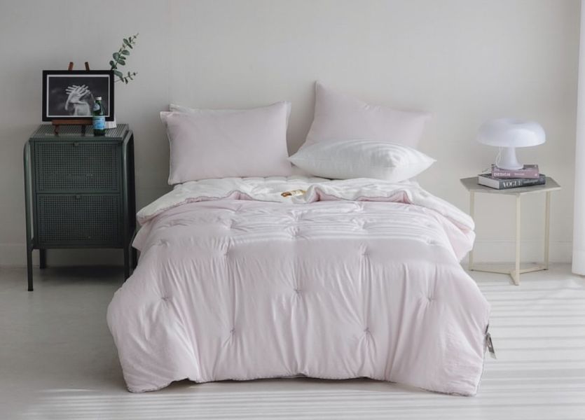 Kg23.簡約蝴蝶結刺繡短絨冬被/粉 