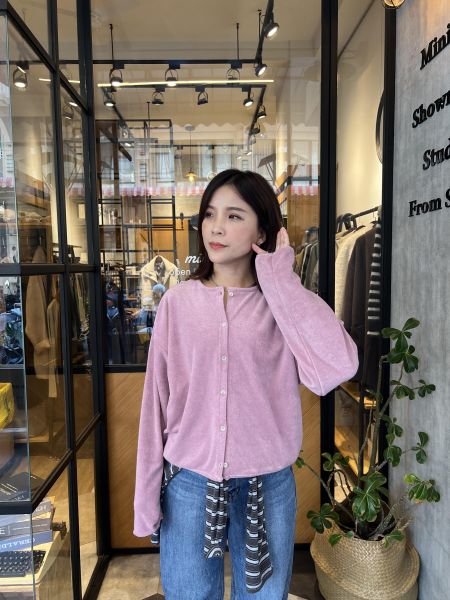 Sp110.霧絨面可愛開襟衫/粉 