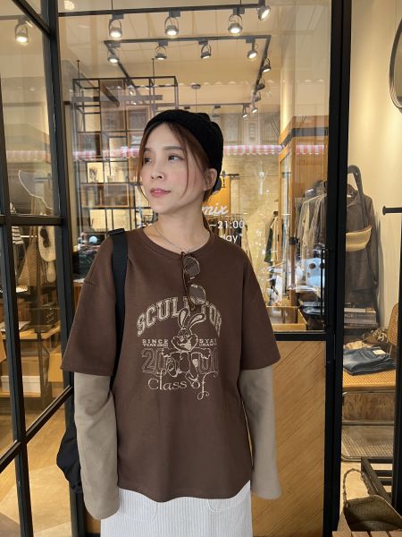 Nv105.新檔口可愛兔兔接袖t 