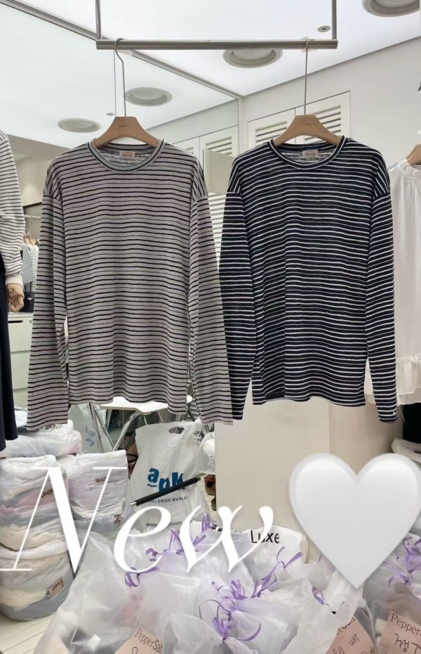 At901.不規則棉條紋T 
