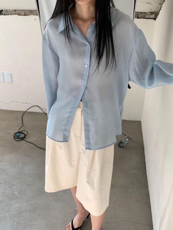 Mh327.背殺系後扣環質感仙氣襯衫 