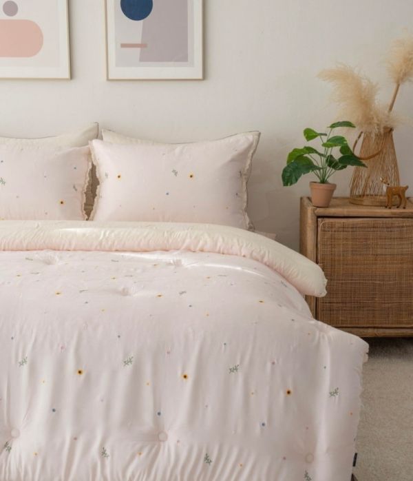 Kg12.小清新刺繡花草天絲厚被/綠 