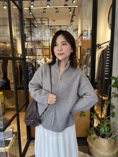 Sp115.質感毛海立領拉鍊外 