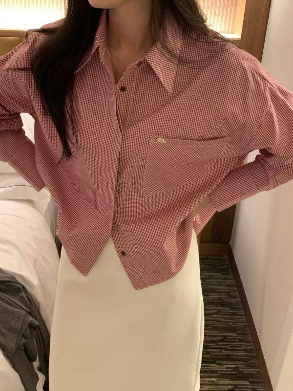 Tb105.完美剪裁金鏢細格衫