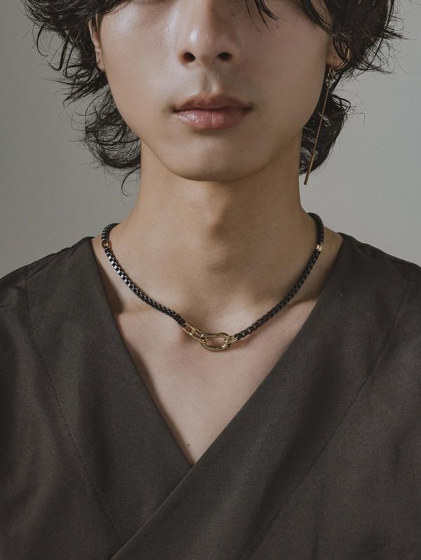 Unisex - 夜序 * 黑色 古金色 中性 粗獷 韓系 極簡 項鍊 交換禮物 男 禮物 男友禮物 男生禮物 男生項鍊 項鍊 項鍊 男 黃銅項鍊
